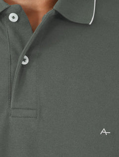 Polo Aramis Masculina Regular Piquet Off Friso Verde Escuro