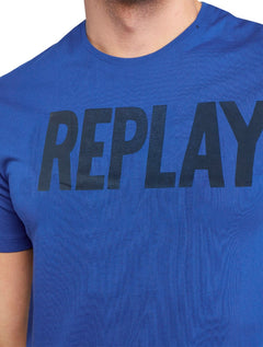 Camiseta Replay Masculina Frontal Stamp Logo Azul Royal