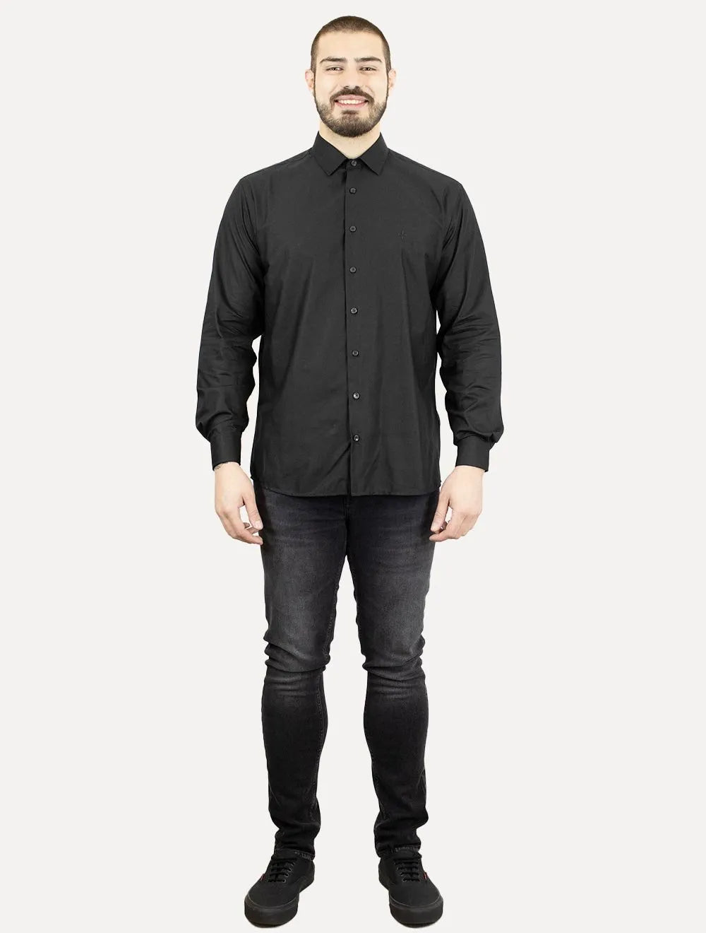 Camisa Dudalina Masculina Comfort Superfine Cotton Dark Logo Lisa Preta