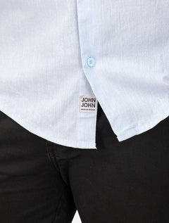 Camisa John John Masculina Regular Manga Curta Marc Linen Blend Azul Claro