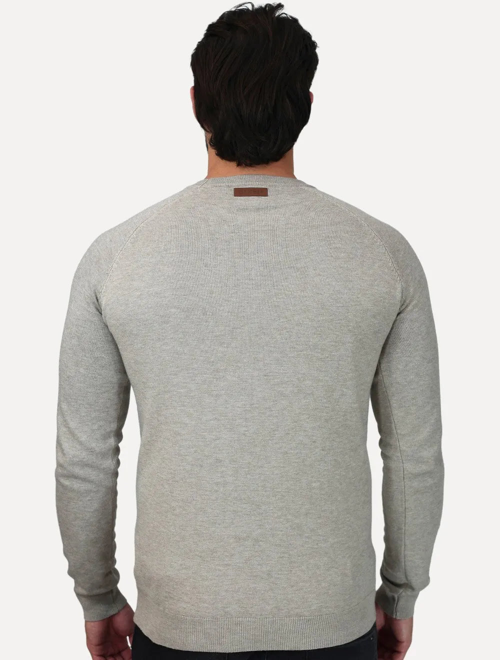 Suéter Dixen Masculina Tricot Manga Longa Raglan Gola Careca Areia