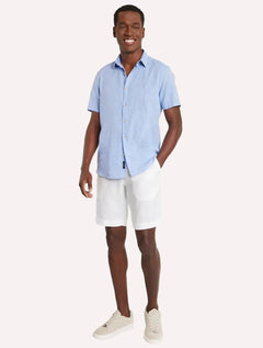 Camisa Aramis Masculina Manga Curta Slim Linho Algodão Azul Claro Mescla