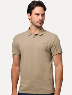 Polo Calvin Klein Masculina Piquet Slim Fit Sem Friso Cáqui Médio