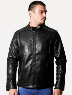 Jaqueta Victory Eagle Masculina PU Leather Recortes Preta