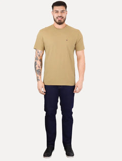 Camiseta Tommy Jeans Masculina Regular Jersey C-Neck Flag Marrom Claro
