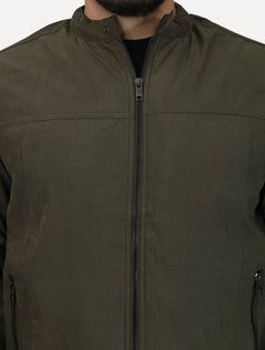 Jaqueta Dixen Masculina Sarja Forrada Zíper Frontal Verde Militar