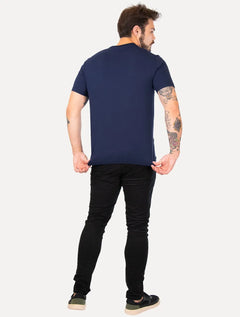 Camiseta Calvin Klein Masculina Meia Malha Basica Upper CK Azul Marinho