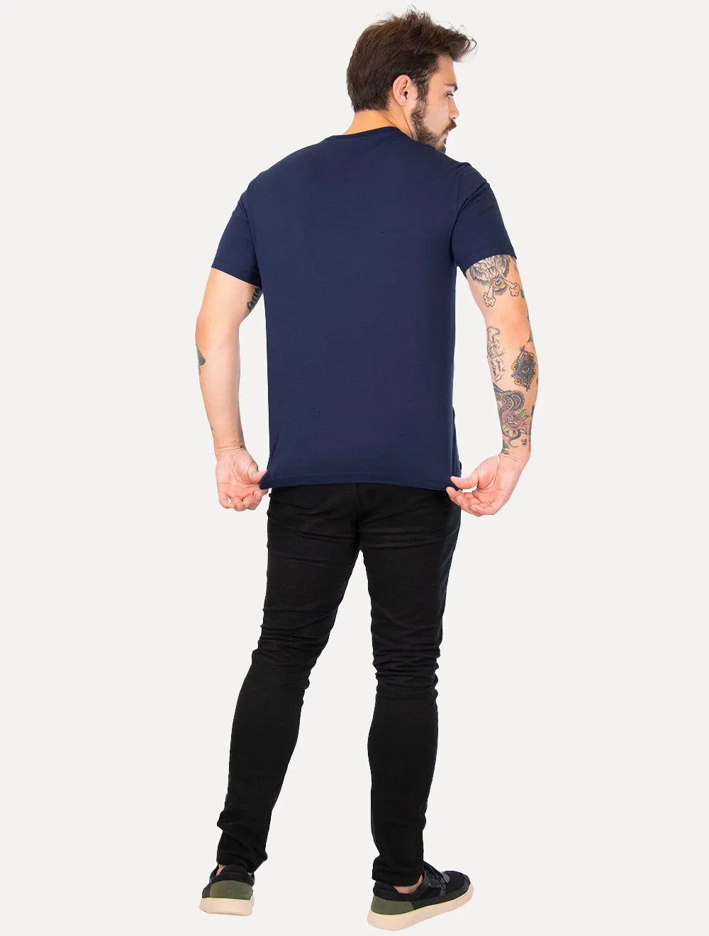 Camiseta Calvin Klein Masculina Meia Malha Basica Upper CK Azul Marinho