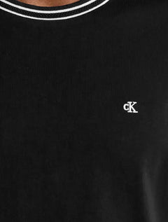 Camiseta Calvin Klein Masculina Cotton Friso Gola CK Logo Bordado Preta