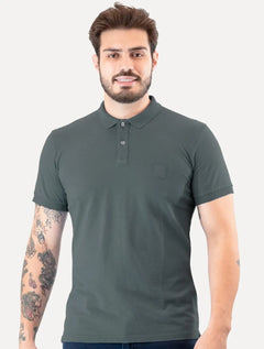 Polo Guess Masculina Piquet Small Patch Chumbo