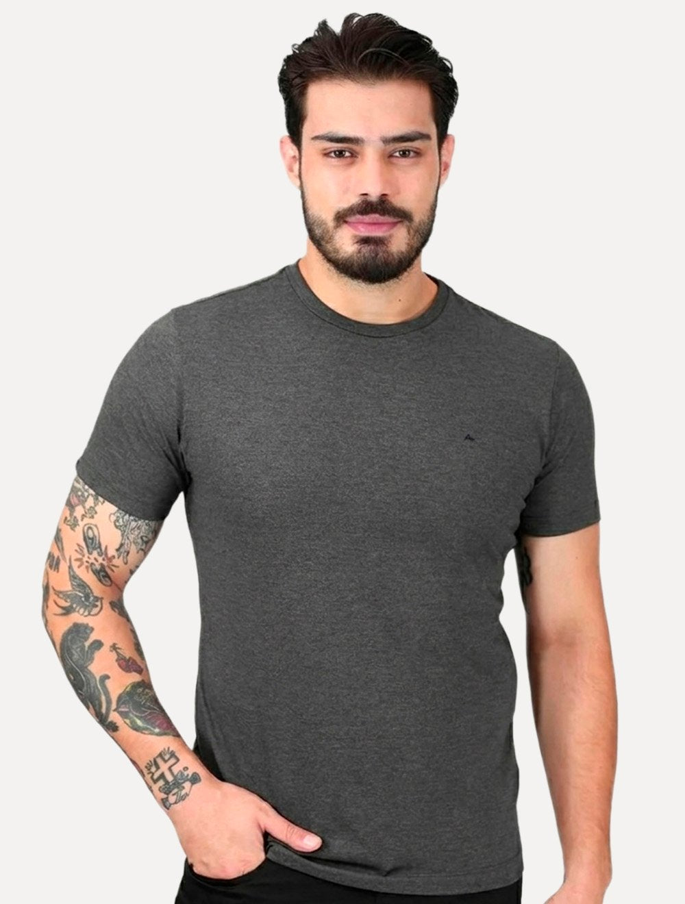 Camiseta Aramis Masculina Basic Lisa Dark Icon Cinza Mescla