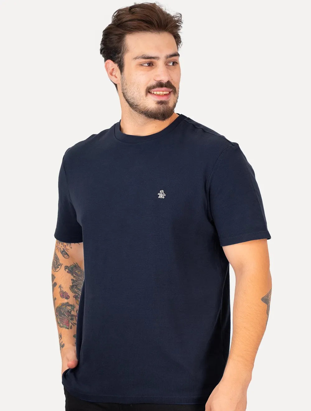 Camiseta Original Penguin Masculina Piquet Patch Azul Marinho