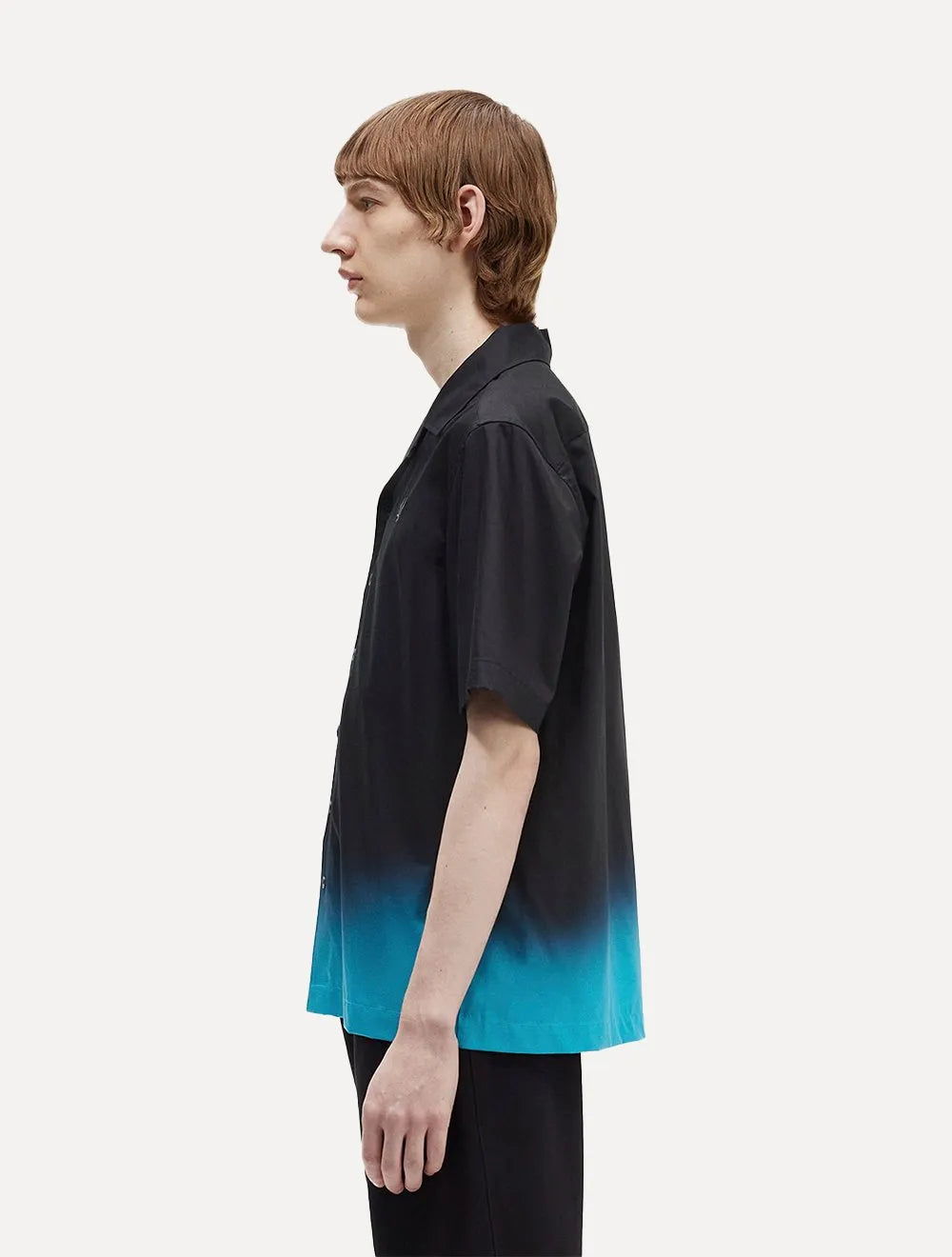 Camisa Fred Perry Masculina Manga Curta Ombre Revere Collar Preta