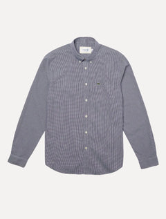 Camisa Lacoste Masculina Cotton Poplin Grid Branco/Azul Marinho