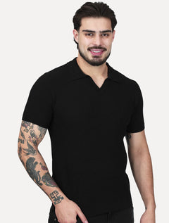 Polo Dixen Masculina Tricot Manga Curta Preta