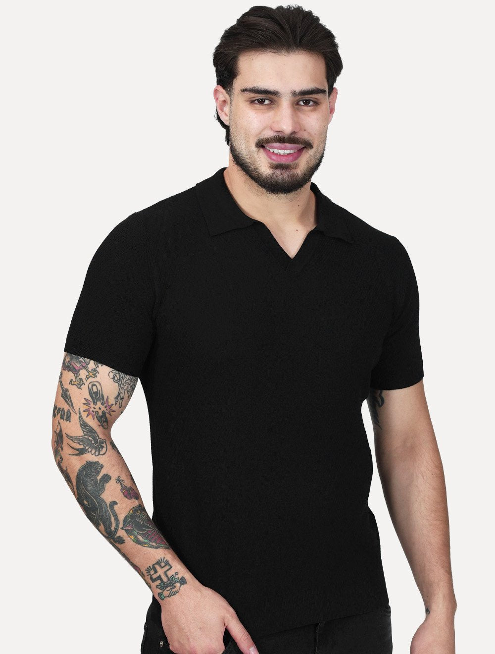Polo Dixen Masculina Tricot Manga Curta Preta