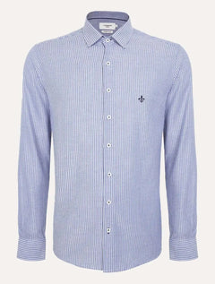 Camisa Dudalina Masculina Slim Superfine Cotton Listrada Azul Médio Mescla