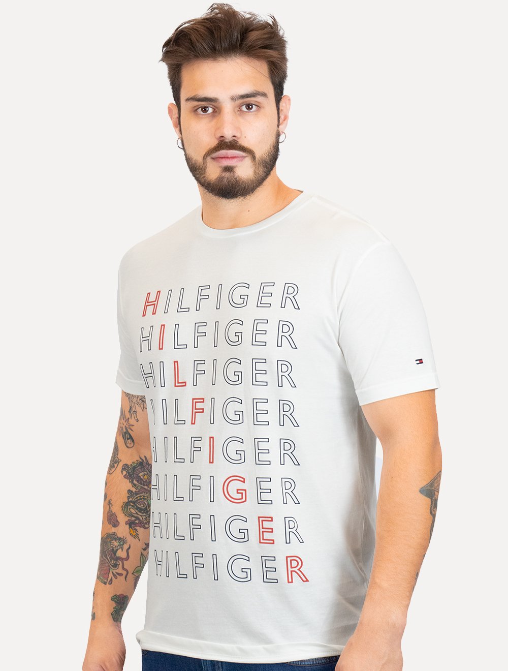 Camiseta Tommy Hilfiger Masculina Logo Repeat Tee Branca