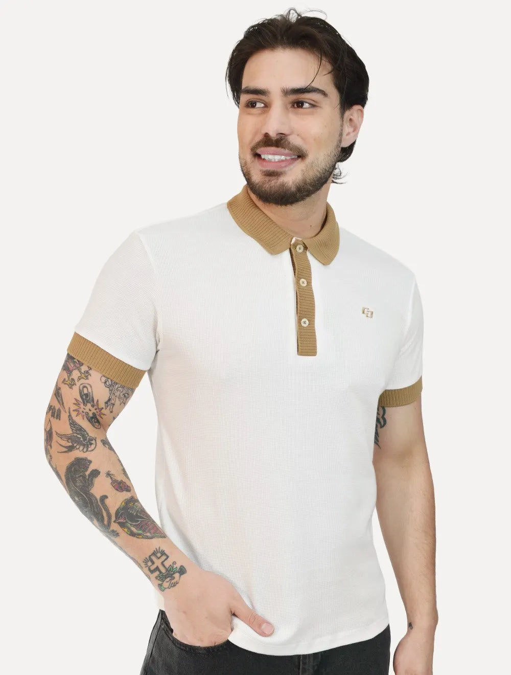 Polo Colcci Masculina Piquet Regular Texturizada Off White