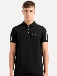 Polo Armani Exchange Masculina Regular Fit Logo Signature Preta