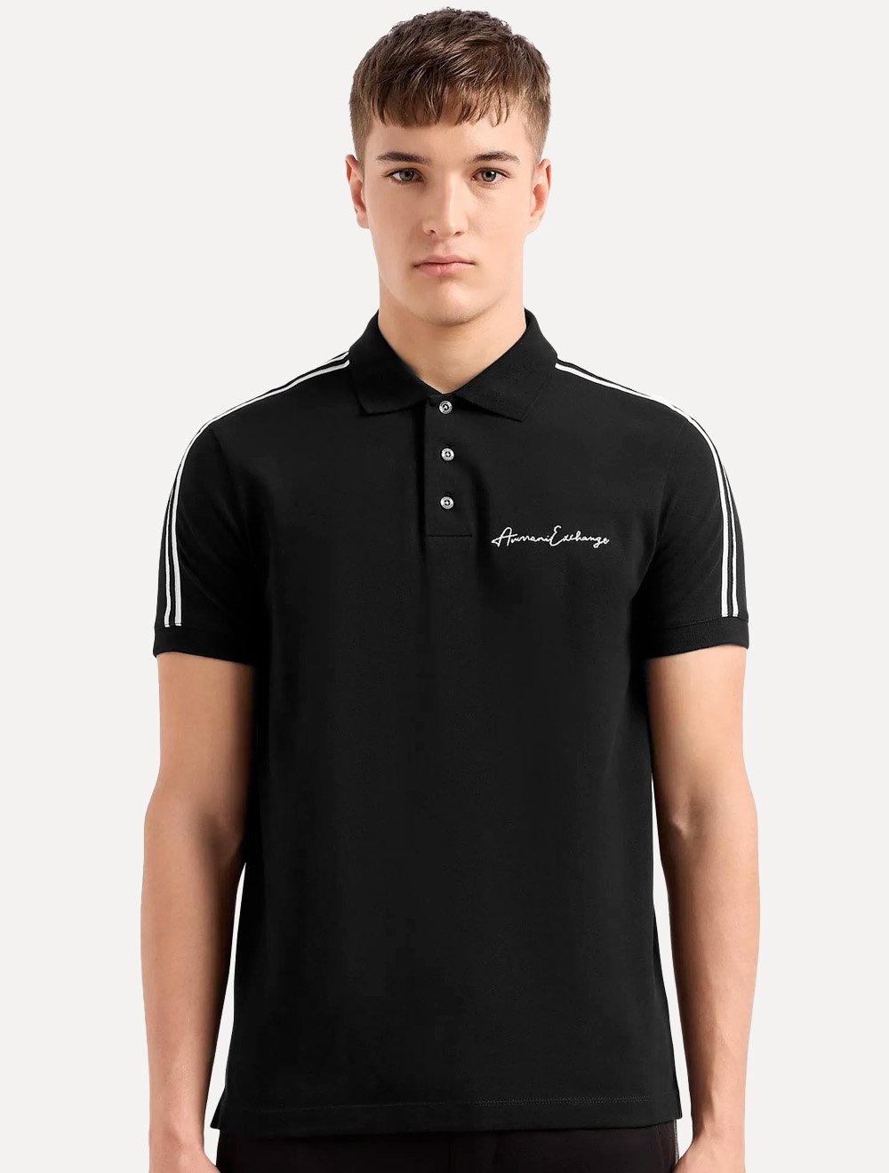 Polo Armani Exchange Masculina Regular Fit Logo Signature Preta