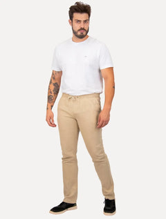 Calça Calvin Klein Masculina Elástico Linen Cáqui Mescla