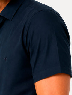 Camisa Dudalina Masculina Manga Curta Slim Superfine Cotton Tricoline Lisa Azul Marinho