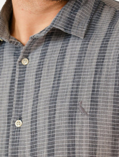 Camisa Reserva Masculina Linho Listras Kame Melange Azul Marinho