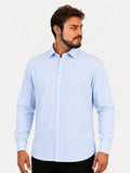 Camisa Dudalina Masculina Superfine Tricoline Quadriculado Mono Logo Milano Azul Claro