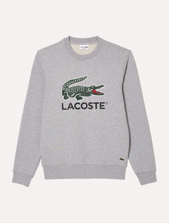 Moletom Lacoste Masculino Crewneck Classic Fit Cotton Fleece Logo Cinza Mescla