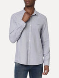 Camisa Calvin Klein Jeans Masculina Slim Listrada Silk Logo Azul Marinho
