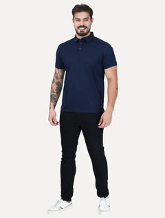 Polo Aramis Masculina Manga Curta Mercerizado Interlock Azul Marinho