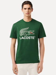 Camiseta Lacoste Masculina Jersey Croco Signature Logo Verde Escuro