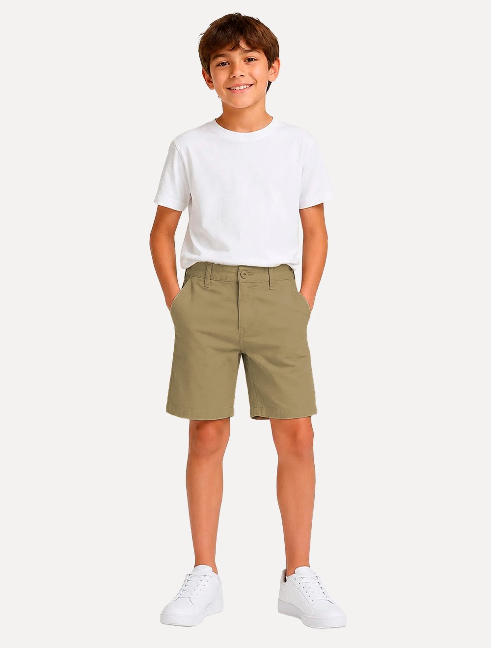 Bermuda Calvin Klein Infantil Slim Color Chino Lisa Cáqui Médio