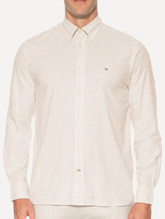 Camisa Tommy Hilfiger Masculina Regular Oxford Striped Cáqui
