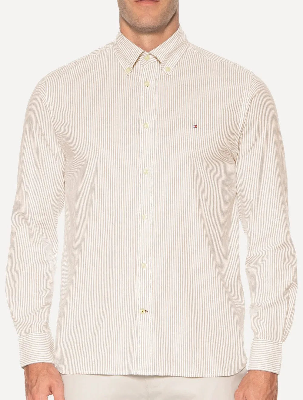 Camisa Tommy Hilfiger Masculina Regular Oxford Striped Cáqui