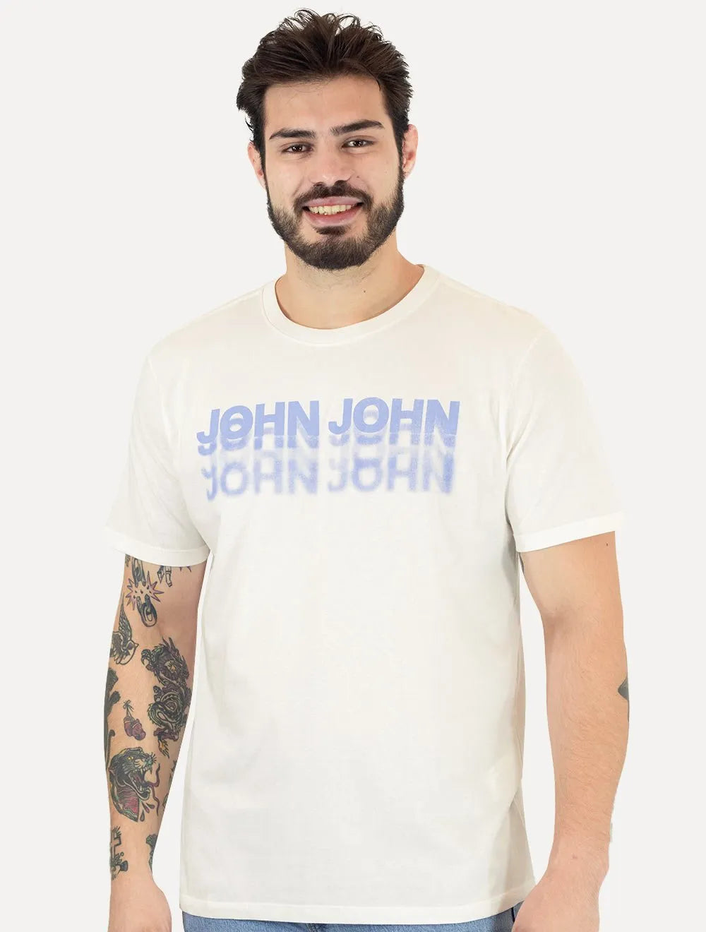 Camiseta John John Masculina Regular Logo Shadow Repeat Off-White