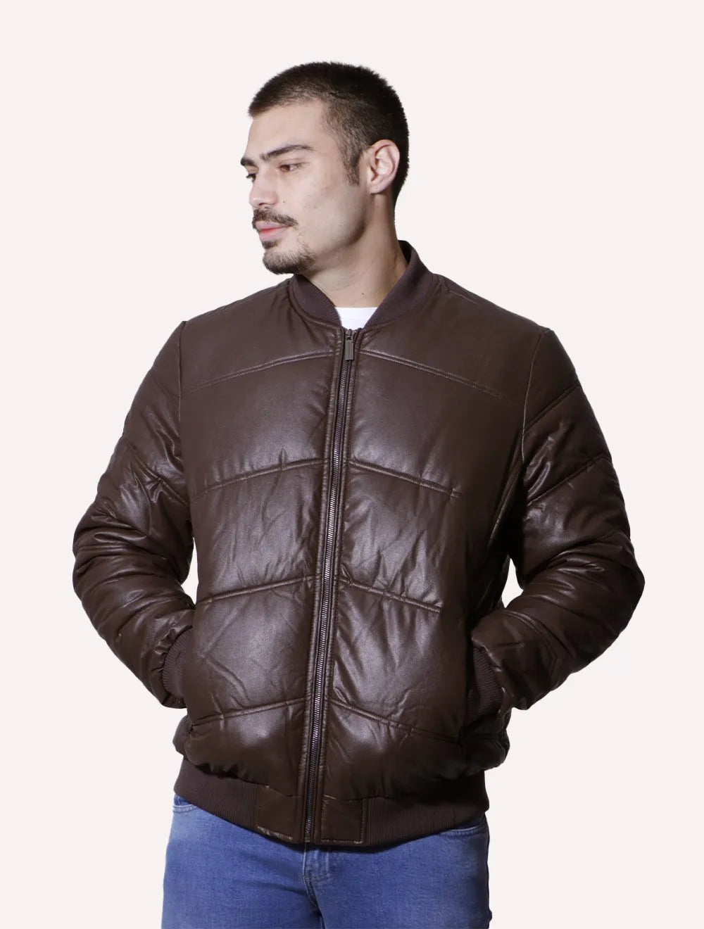 Jaqueta Victory Eagle Masculina PU Leather Bomber Marrom