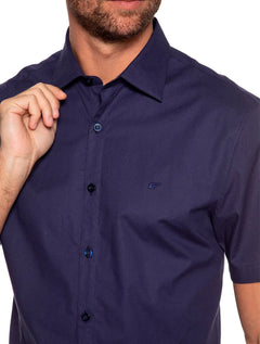 Camisa Ellus Masculina Manga Curta Tricoline LY Classic Italian Azul Marinho