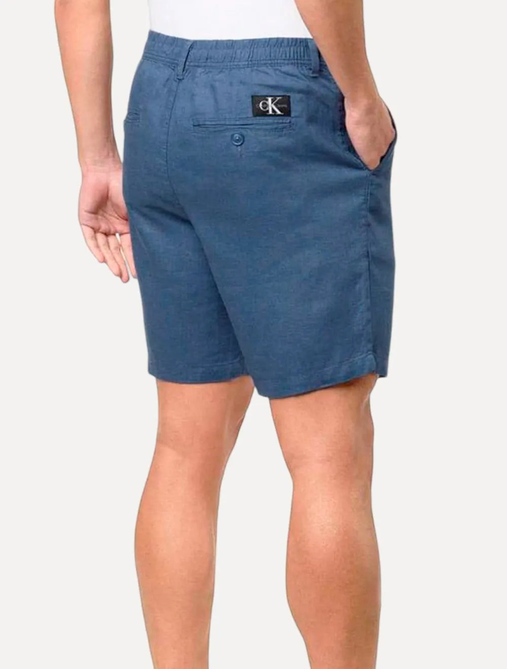 Bermuda Calvin Klein Jeans Masculina Cadarço Linen RE Issue Azul Escuro