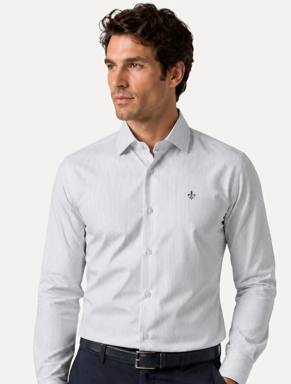 Camisa Dudalina Masculina Comfort Superfine Cotton Listrada Azul Escuro