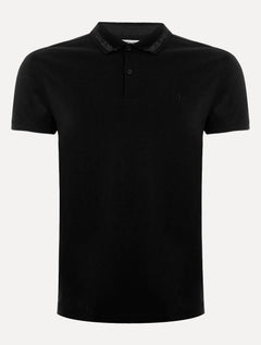 Polo Dudalina Masculina Jacquard Gola Pontos Preta