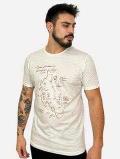 Camiseta King & Joe Masculina Slim Mapa Zanzibar Off-White