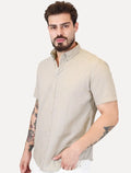 Camisa Aramis Masculina Slim Manga Curta Oxford Button Down Cáqui Claro