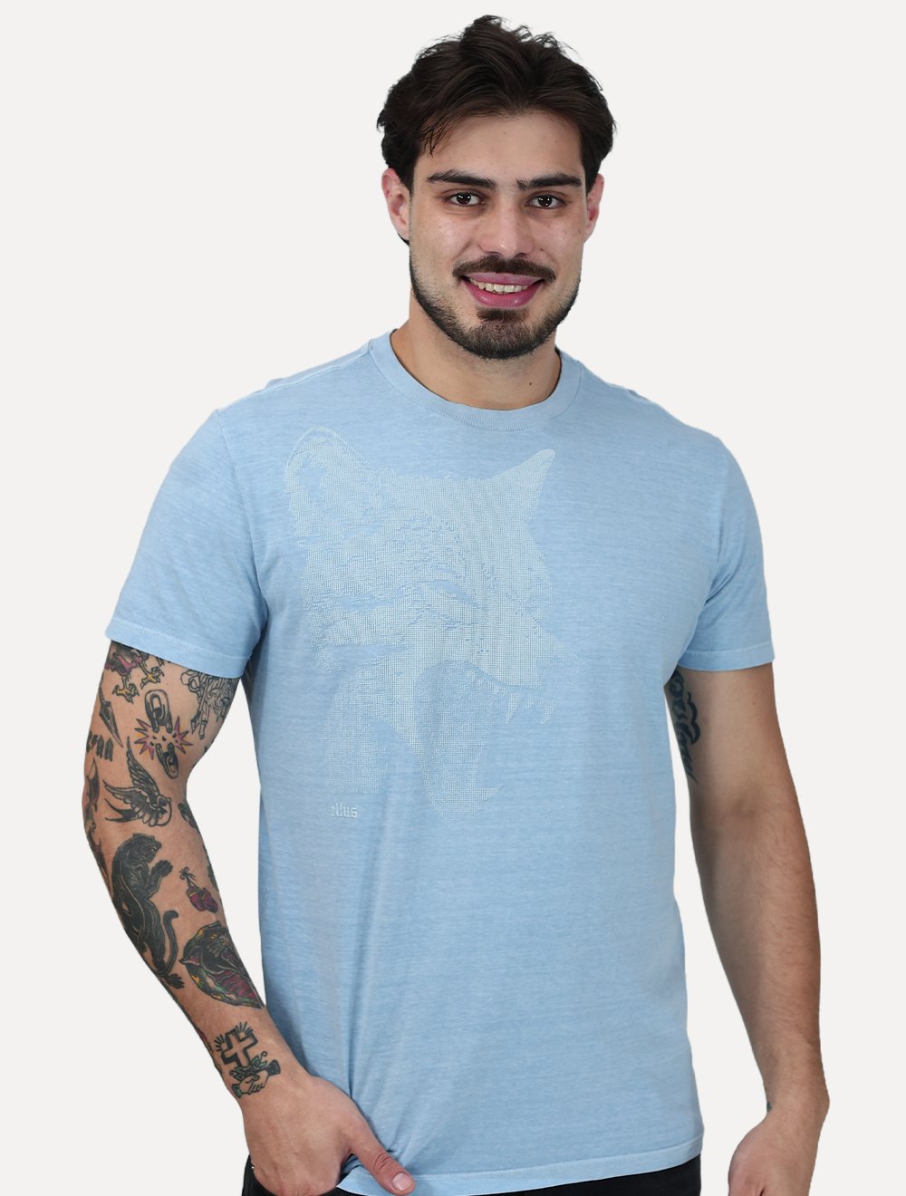 Camiseta Ellus Masculina Cotton Washed Coyote Azul Claro
