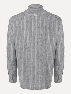 Camisa Dudalina Masculina Slim Slub Cotton Listrada Cinza Médio Mescla