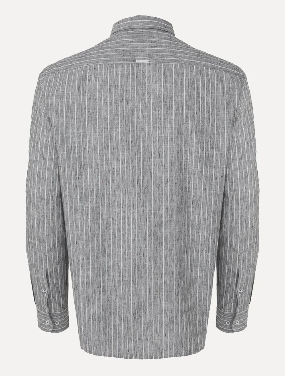 Camisa Dudalina Masculina Slim Slub Cotton Listrada Cinza Médio Mescla