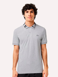 Polo Lacoste Masculina Regular Jacquard Movement Cinza Mescla