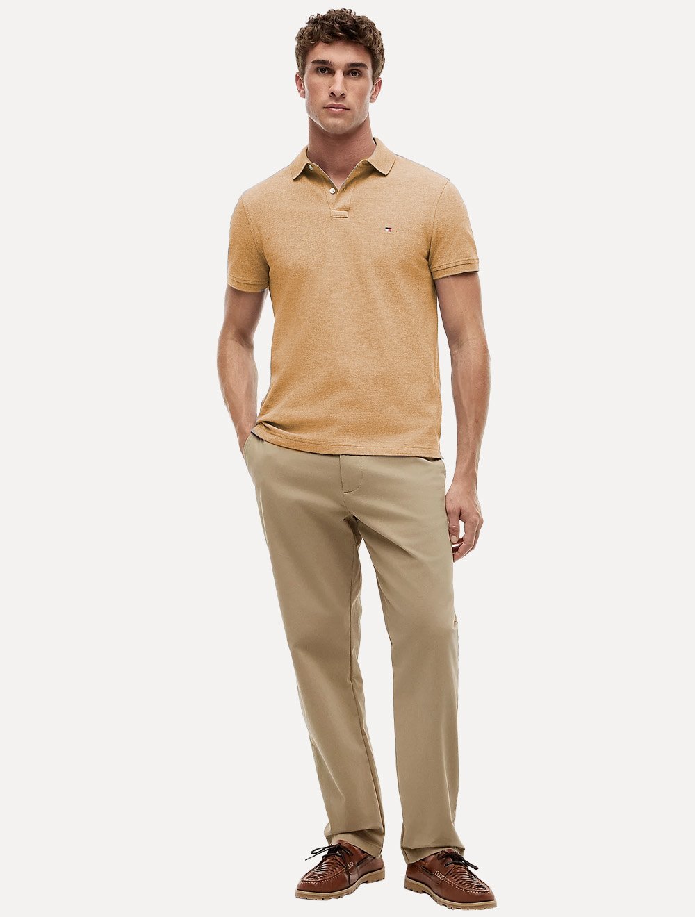 Polo Tommy Hilfiger Masculina Regular Piquet 1985 Marrom Médio Mescla