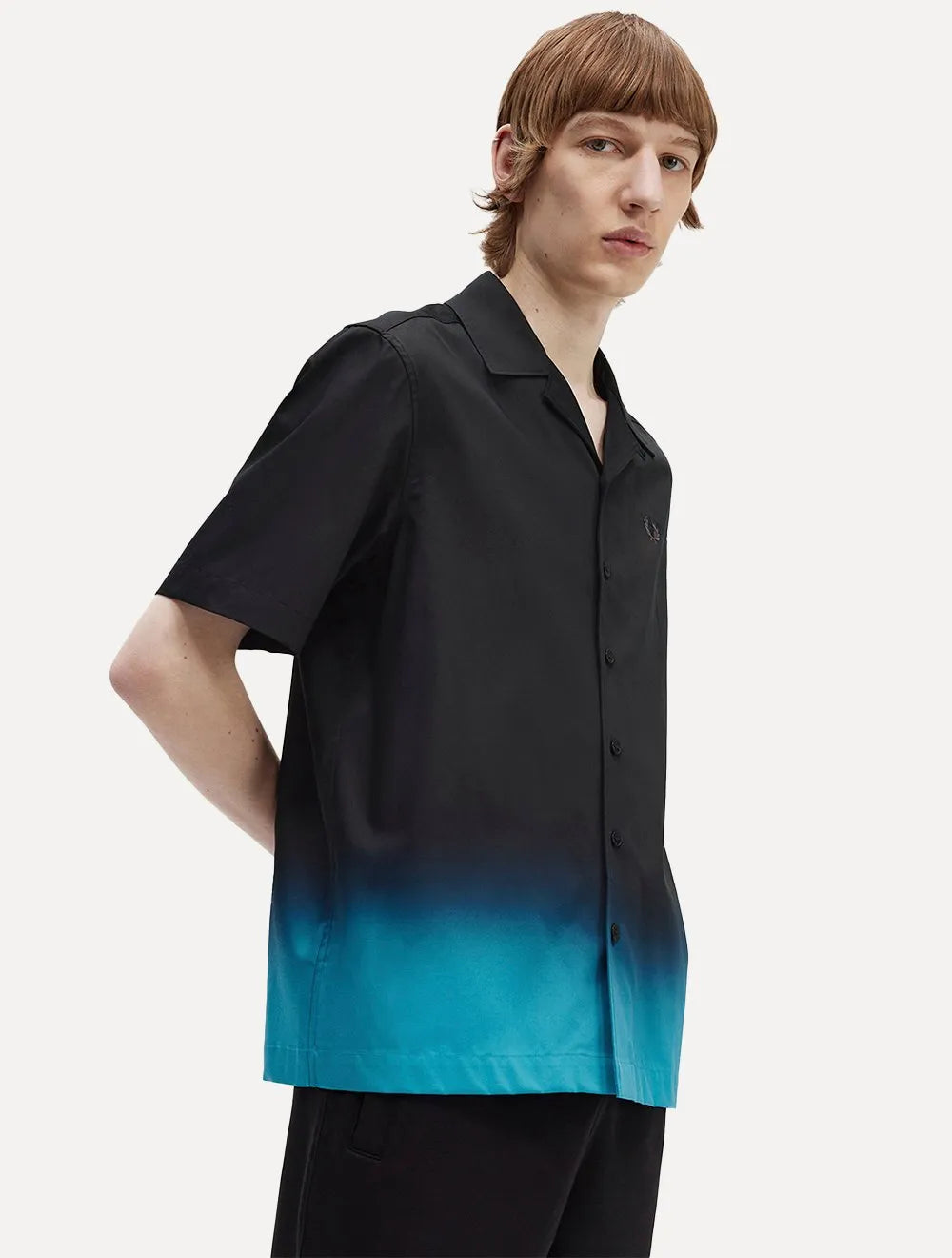 Camisa Fred Perry Masculina Manga Curta Ombre Revere Collar Preta